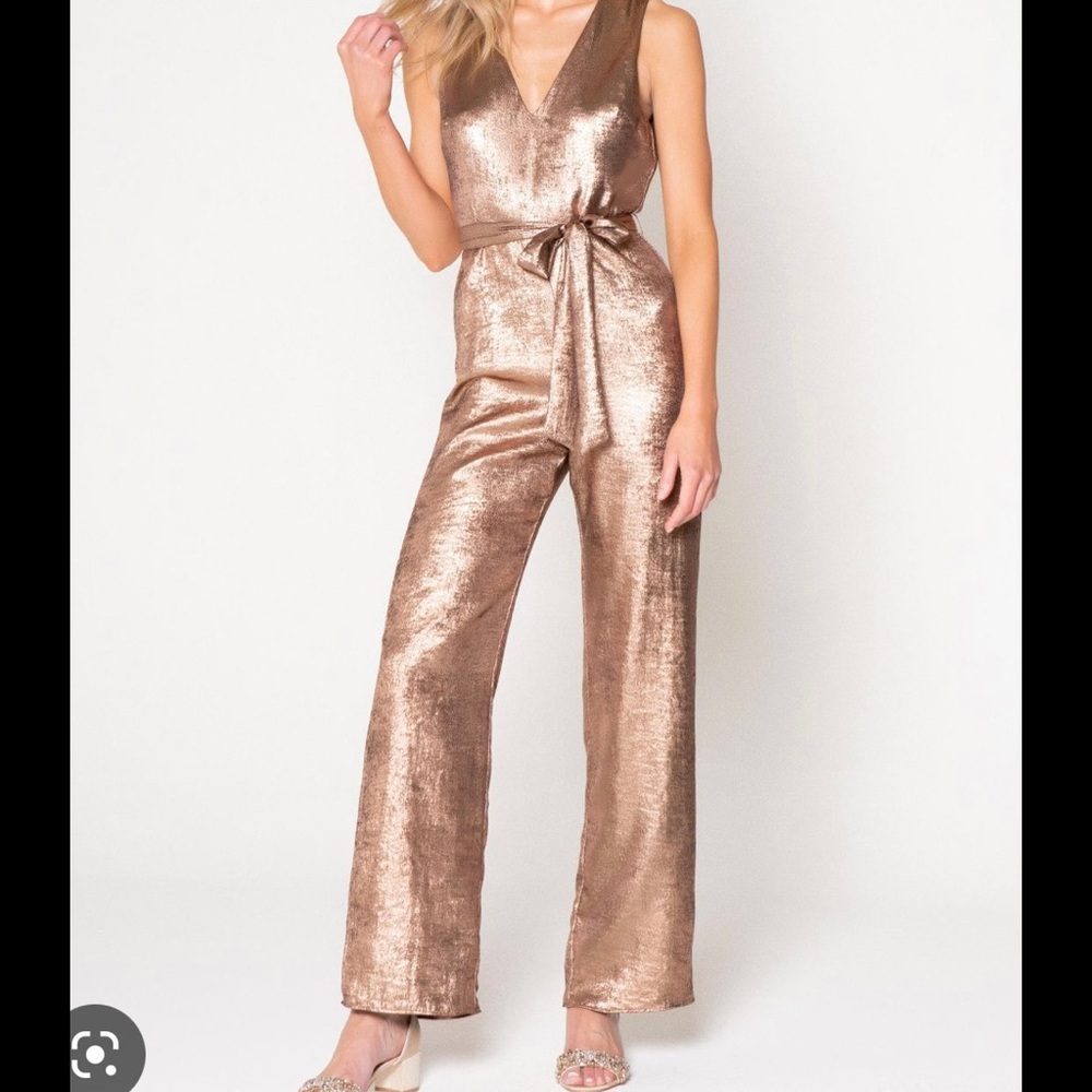Lavender Brown rose gold metallic sleeveless jumpsuit